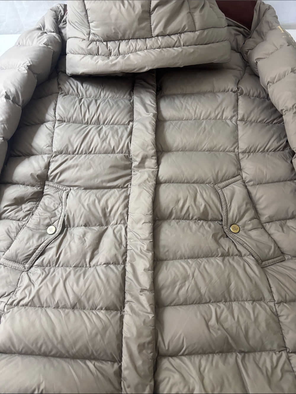 Ralph Lauren Light Taupe Quilted Puffer Jacket Size L.